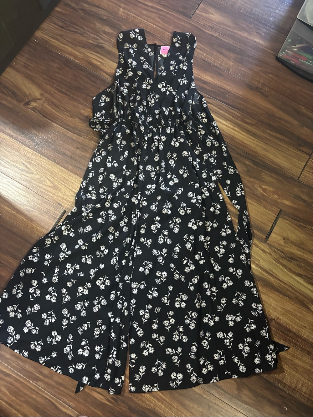 Kate spade 00 romper black floral designer quiet luxury bow tie back elastic
